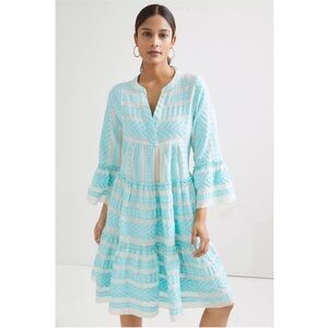 Devotion TWINS Ella Embroidered Light Blue Off White Cotton Tunic Dress M